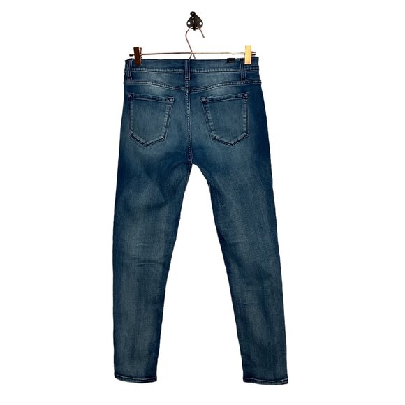 Kancan Size 11 29 Dark Wash Denim Distressed Stretch Moto Mid Rise Skinny Jeans - Picture 2 of 4